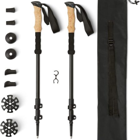 2-Piece 53" Collapsible Aluminum Trekking Poles with Quick Lock – Lightweight Hiking Sticks, EVA Grip, All-Terrain Accessories, 9.7 oz Each, Black