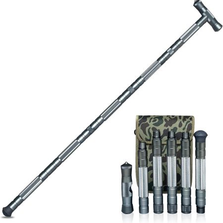 Tactical Aluminum Hiking Staff – Multitool Walking Stick with Built-In Compass and Survival Accessories, 53", 1.4 lbs, Gray