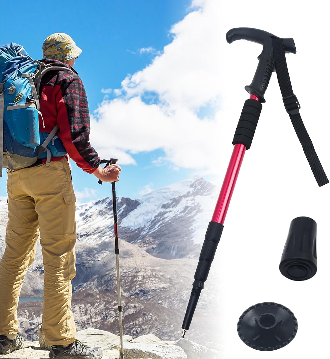 Retractable Aluminum Alloy Trekking Pole – Portable Hiking Stick for Mountaineering, Trail Running & Travel, Adjustable 26"–53", EVA Grip, 0.75 lb