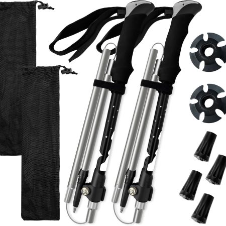 2-Pack Collapsible Aluminum Trekking Poles – Foldable Lightweight Walking Sticks with Quick-Lock, EVA Handle, All-Terrain Baskets, 0.72 lb Each, 24"–53"