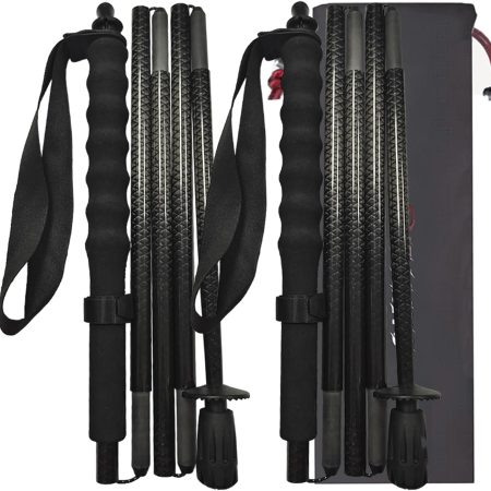 2-Piece 5-Section Carbon Fiber Folding Trekking Poles – Ultralight Straight Grip Sticks, Quick Lock, 7.9 oz Each, Extends to 53"