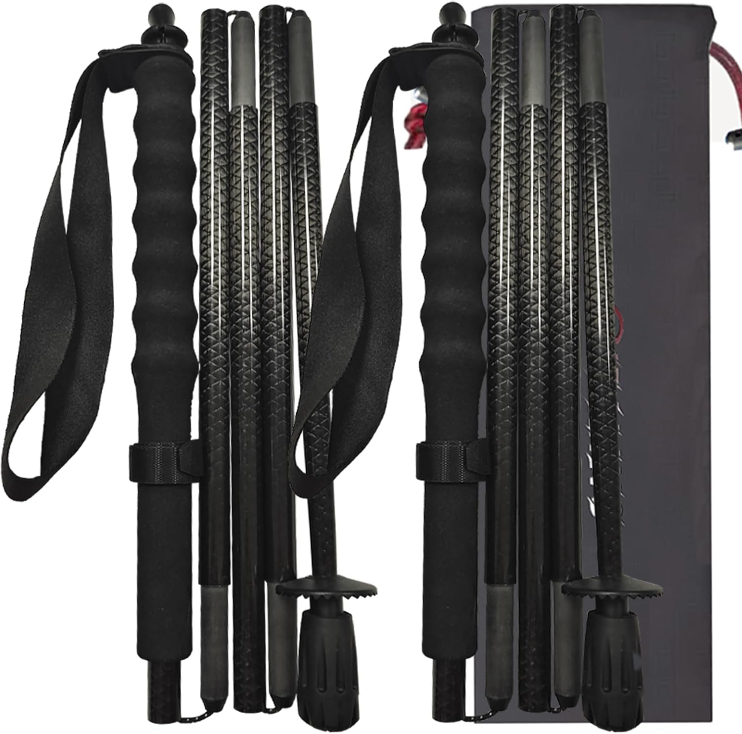 2-Piece 5-Section Carbon Fiber Folding Trekking Poles – Ultralight Straight Grip Sticks, Quick Lock, 7.9 oz Each, Extends to 53"