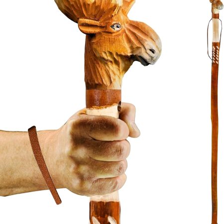 Hand-Carved Animal Head Wooden Walking Stick – Lightweight Cane for Men Women & Seniors, 42" Length, 1.2 lbs, Detailed Sculpted Finish