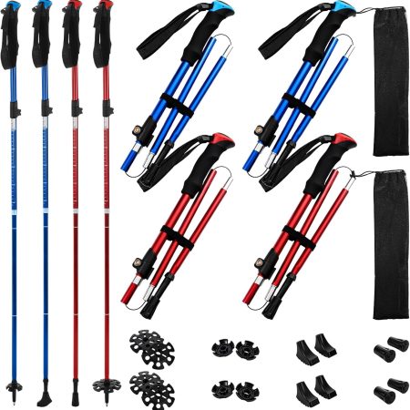 4-Pack Adjustable Aluminum Trekking Poles – Collapsible Folding Walking Sticks with EVA Grip, Anti-Shock System, Carry Bag, 10.5 oz Each, 25.5"–53"
